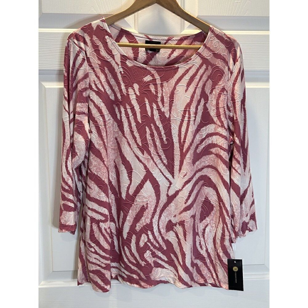 JM Collection Women's Size XL Jacquard Printed Top Blouse Pink